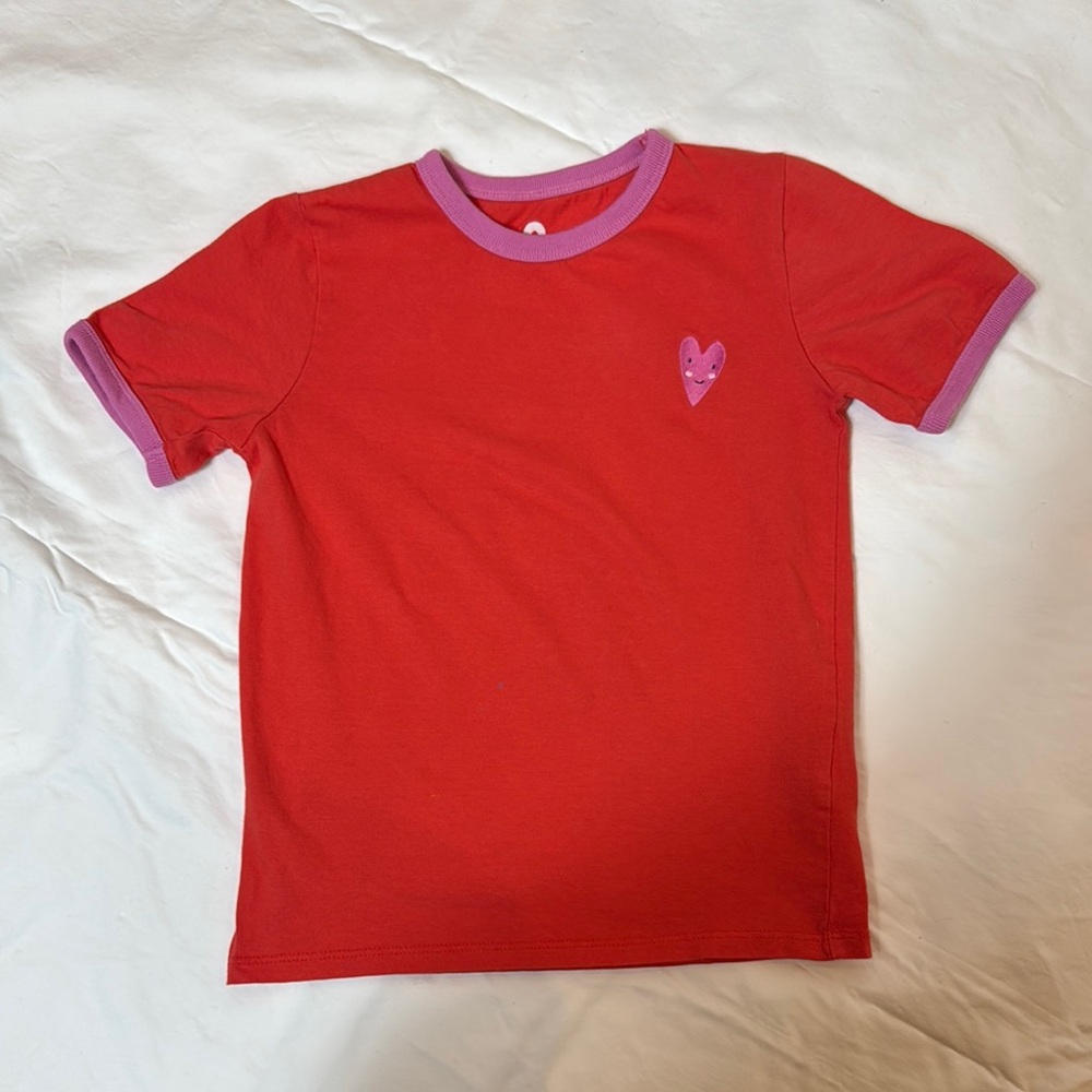Red Kids T-Shirt with Heart Patch